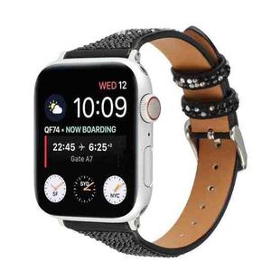 T-shaped Small Waist Flashing Diamond Genuine Leather Watch Band Watch Band For Apple Watch Series 8&7 41mm / SE 2&6&SE&5&4 40mm / 3&2&1 38mm(Black)