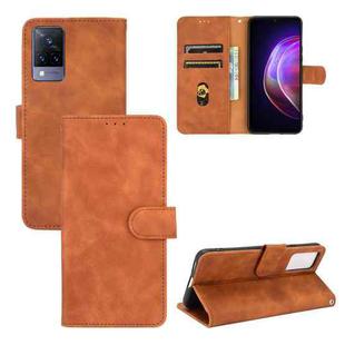 For vivo V21 Solid Color Skin Feel Magnetic Buckle Horizontal Flip Calf Texture PU Leather Case with Holder & Card Slots & Wallet(Brown)