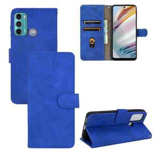 For Motorola Moto G60 / G40 Fusion Solid Color Skin Feel Magnetic Buckle Horizontal Flip Calf Texture PU Leather Case with Holder & Card Slots & Wallet(Blue)