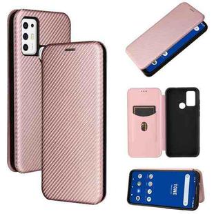 For Tone e21 Carbon Fiber Texture Horizontal Flip TPU + PC + PU Leather Case with Card Slot(Pink)