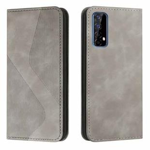 For OPPO Realme 7 Skin Feel Magnetic S-type Solid Color Horizontal Flip Leather Case with Holder & Card Slot & Wallet(Grey)