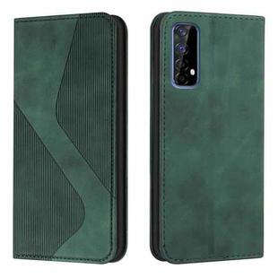 For OPPO Realme 7 Skin Feel Magnetic S-type Solid Color Horizontal Flip Leather Case with Holder & Card Slot & Wallet(Green)