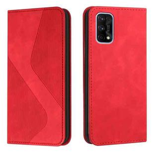 For OPPO Realme 7 5G Skin Feel Magnetic S-type Solid Color Horizontal Flip Leather Case with Holder & Card Slot & Wallet(Red)