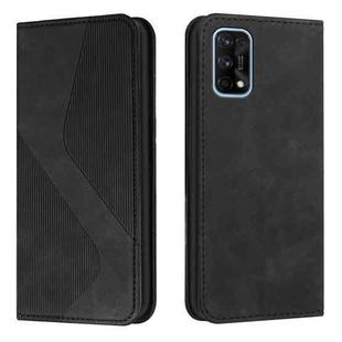 For OPPO Realme 7 5G Skin Feel Magnetic S-type Solid Color Horizontal Flip Leather Case with Holder & Card Slot & Wallet(Black)