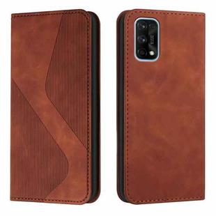 For OPPO Realme 7 Pro Skin Feel Magnetic S-type Solid Color Horizontal Flip Leather Case with Holder & Card Slot & Wallet(Brown)