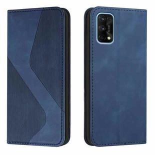 For OPPO Realme 7 Pro Skin Feel Magnetic S-type Solid Color Horizontal Flip Leather Case with Holder & Card Slot & Wallet(Blue)