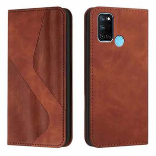 For OPPO Realme 7i Skin Feel Magnetic S-type Solid Color Horizontal Flip Leather Case with Holder & Card Slot & Wallet(Brown)