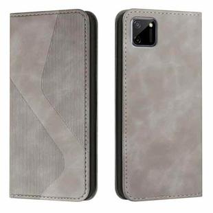 For OPPO Realme C11 Skin Feel Magnetic S-type Solid Color Horizontal Flip Leather Case with Holder & Card Slot & Wallet(Grey)