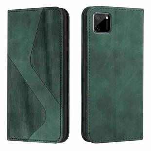 For OPPO Realme C11 Skin Feel Magnetic S-type Solid Color Horizontal Flip Leather Case with Holder & Card Slot & Wallet(Green)