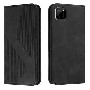 For OPPO Realme C11 Skin Feel Magnetic S-type Solid Color Horizontal Flip Leather Case with Holder & Card Slot & Wallet(Black)