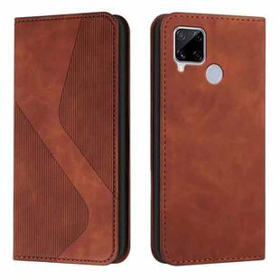 For OPPO Realme C15 Skin Feel Magnetic S-type Solid Color Horizontal Flip Leather Case with Holder & Card Slot & Wallet(Brown)