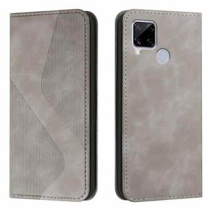 For OPPO Realme C15 Skin Feel Magnetic S-type Solid Color Horizontal Flip Leather Case with Holder & Card Slot & Wallet(Grey)