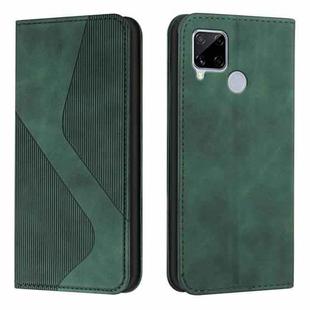 For OPPO Realme C15 Skin Feel Magnetic S-type Solid Color Horizontal Flip Leather Case with Holder & Card Slot & Wallet(Green)