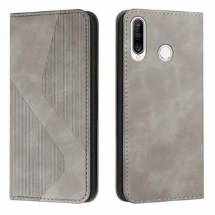 For Huawei P30 lite Skin Feel Magnetic S-type Solid Color Horizontal Flip Leather Case with Holder & Card Slot & Wallet(Grey)