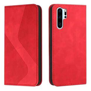 For Huawei P30 Pro Skin Feel Magnetic S-type Solid Color Horizontal Flip Leather Case with Holder & Card Slot & Wallet(Red)