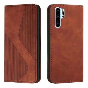 For Huawei P30 Pro Skin Feel Magnetic S-type Solid Color Horizontal Flip Leather Case with Holder & Card Slot & Wallet(Brown)