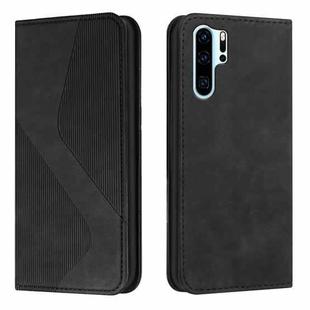 For Huawei P30 Pro Skin Feel Magnetic S-type Solid Color Horizontal Flip Leather Case with Holder & Card Slot & Wallet(Black)