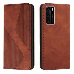 For Huawei P40 Skin Feel Magnetic S-type Solid Color Horizontal Flip Leather Case with Holder & Card Slot & Wallet(Brown)