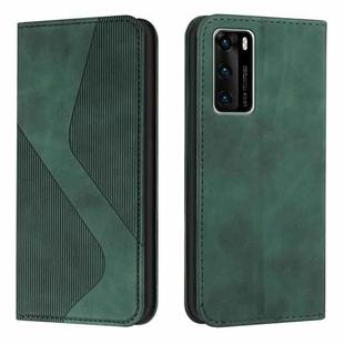 For Huawei P40 Skin Feel Magnetic S-type Solid Color Horizontal Flip Leather Case with Holder & Card Slot & Wallet(Green)