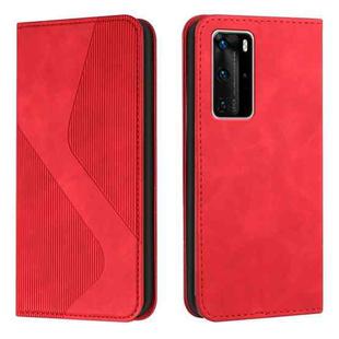 For Huawei P40 Pro Skin Feel Magnetic S-type Solid Color Horizontal Flip Leather Case with Holder & Card Slot & Wallet(Red)