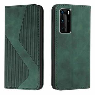 For Huawei P40 Pro Skin Feel Magnetic S-type Solid Color Horizontal Flip Leather Case with Holder & Card Slot & Wallet(Green)