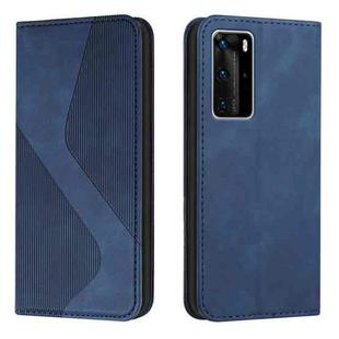 For Huawei P40 Pro Skin Feel Magnetic S-type Solid Color Horizontal Flip Leather Case with Holder & Card Slot & Wallet(Blue)
