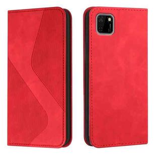 For Huawei Y5p Skin Feel Magnetic S-type Solid Color Horizontal Flip Leather Case with Holder & Card Slot & Wallet(Red)