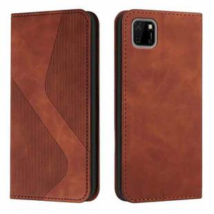 For Huawei Y5p Skin Feel Magnetic S-type Solid Color Horizontal Flip Leather Case with Holder & Card Slot & Wallet(Brown)