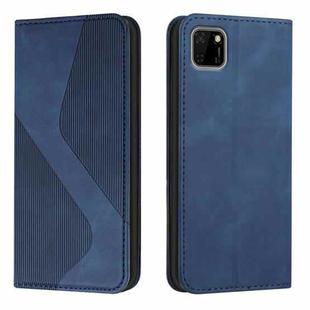 For Huawei Y5p Skin Feel Magnetic S-type Solid Color Horizontal Flip Leather Case with Holder & Card Slot & Wallet(Blue)