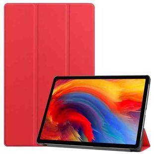 For Lenovo Pad Plus 11 2021 Custer Pattern Pure Color Horizontal Flip Leather Case with Sleep Function & Three-folding Holder(Red)