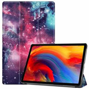 For Lenovo Pad Plus 11 2021 Colored Drawing Pattern Horizontal Flip Leather Case with Sleep Function & Three-folding Holder(Milky Way Nebula)
