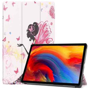 For Lenovo Pad Plus 11 2021 Colored Drawing Pattern Horizontal Flip Leather Case with Sleep Function & Three-folding Holder(Elf Girl)