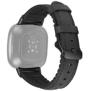 For Fitbit Versa 3 Leather + Silicone Watch Band(Black)