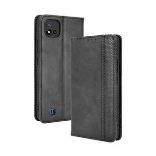 For OPPO Realme C11 2021 / Realme C20 / Realme C20a Magnetic Buckle Retro Crazy Horse Texture Horizontal Flip Leather Case with Holder & Card Slots & Photo Frame(Black)