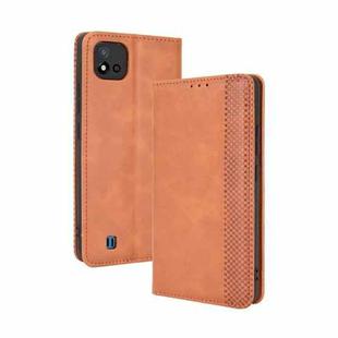 For OPPO Realme C11 2021 / Realme C20 / Realme C20a Magnetic Buckle Retro Crazy Horse Texture Horizontal Flip Leather Case with Holder & Card Slots & Photo Frame(Brown)