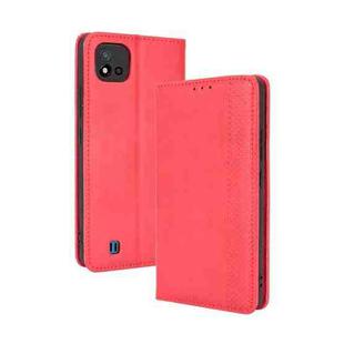 For OPPO Realme C11 2021 / Realme C20 / Realme C20a Magnetic Buckle Retro Crazy Horse Texture Horizontal Flip Leather Case with Holder & Card Slots & Photo Frame(Red)