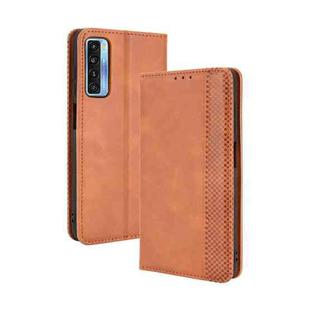 For TCL 20 5G / 20S / 20L / 20L+ Magnetic Buckle Retro Crazy Horse Texture Horizontal Flip Leather Case with Holder & Card Slots & Photo Frame(Brown)