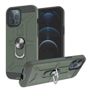 For iPhone 12 / 12 Pro War-god Armor TPU + PC Shockproof  Magnetic Protective Case with Ring Holder(Deep Green)