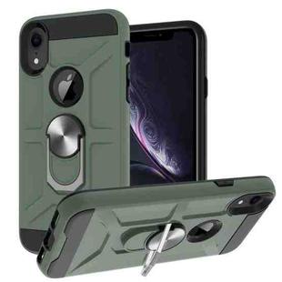 For iPhone XR War-god Armor TPU + PC Shockproof  Magnetic Protective Case with Ring Holder(Deep Green)