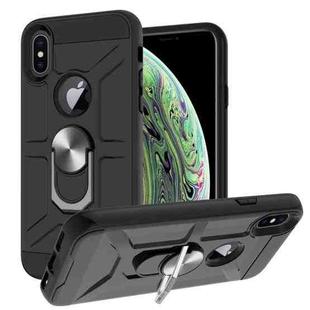 For iPhone XS Max War-god Armor TPU + PC Shockproof  Magnetic Protective Case with Ring Holder(Black)