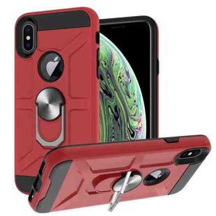 For iPhone XS Max War-god Armor TPU + PC Shockproof  Magnetic Protective Case with Ring Holder(Red)