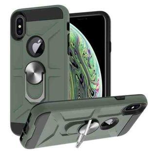 For iPhone XS Max War-god Armor TPU + PC Shockproof  Magnetic Protective Case with Ring Holder(Deep Green)