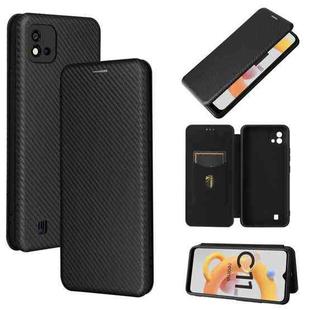 For OPPO Realme C11 2021 Carbon Fiber Texture Horizontal Flip TPU + PC + PU Leather Case with Card Slot(Black)