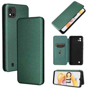 For OPPO Realme C20 Carbon Fiber Texture Horizontal Flip TPU + PC + PU Leather Case with Card Slot(Green)