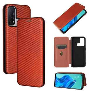 For OPPO Reno 5A(Japan version) Carbon Fiber Texture Horizontal Flip TPU + PC + PU Leather Case with Card Slot(Brown)
