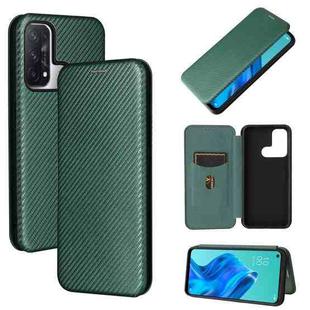 For OPPO Reno 5A(Japan version) Carbon Fiber Texture Horizontal Flip TPU + PC + PU Leather Case with Card Slot(Green)