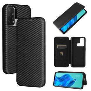 For OPPO Reno 5A(Japan version) Carbon Fiber Texture Horizontal Flip TPU + PC + PU Leather Case with Card Slot(Black)