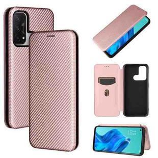For OPPO Reno 5A(Japan version) Carbon Fiber Texture Horizontal Flip TPU + PC + PU Leather Case with Card Slot(Pink)