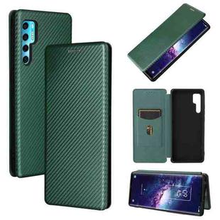 For TCL 20 Pro 5G Carbon Fiber Texture Horizontal Flip TPU + PC + PU Leather Case with Card Slot(Green)