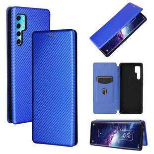 For TCL 20 Pro 5G Carbon Fiber Texture Horizontal Flip TPU + PC + PU Leather Case with Card Slot(Blue)